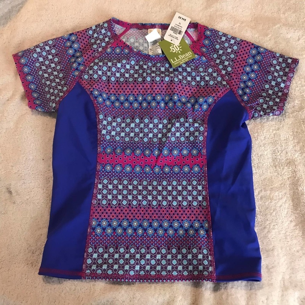 L.L. Bean Girls Short Sleeve Rash Guard Swim Top